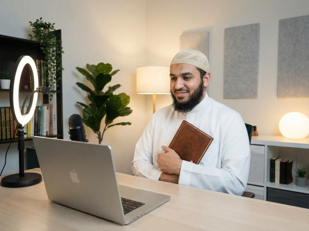 Students learning advanced Quran Qiraat and Ijazah programs online at Quran Book Academy