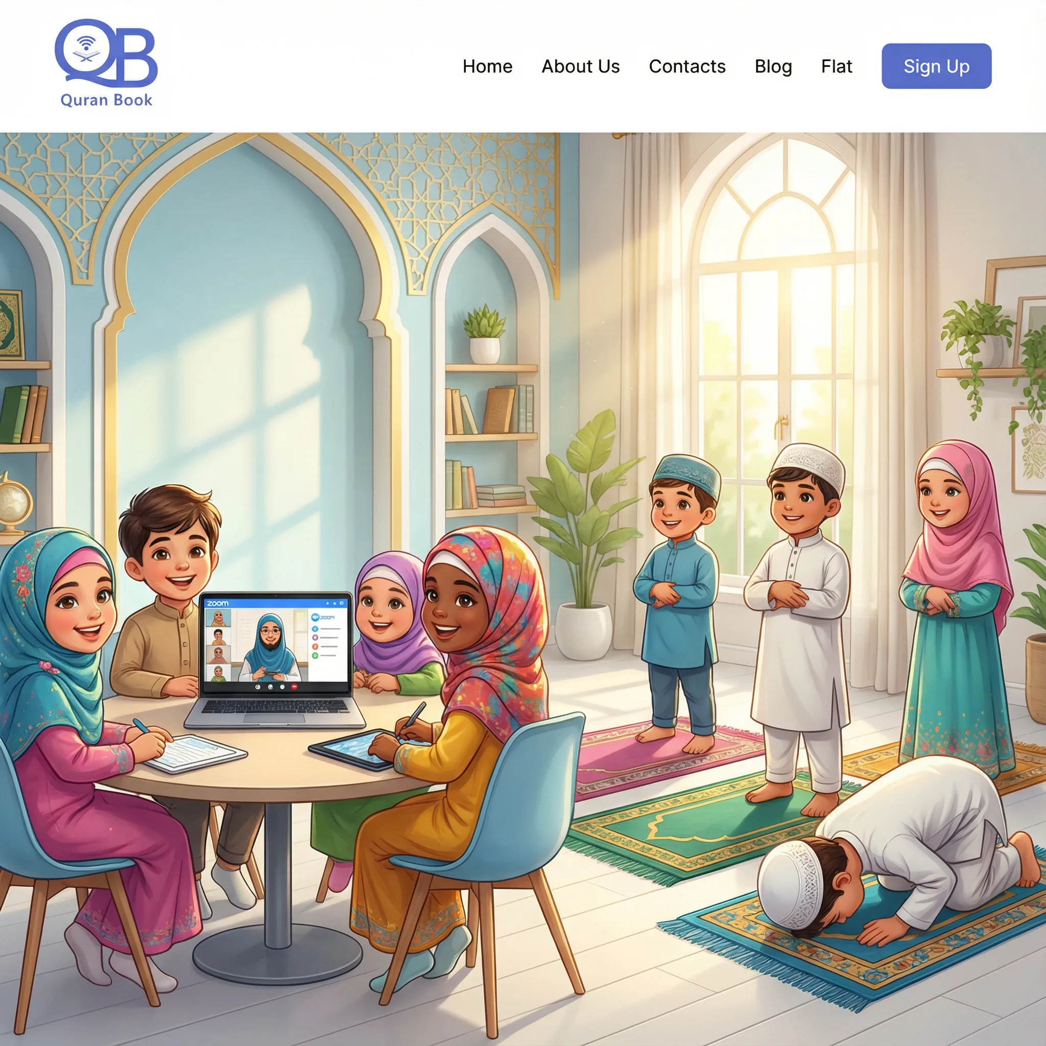 Happy Muslim children learning fiqh for kids at Quran Book Academy online