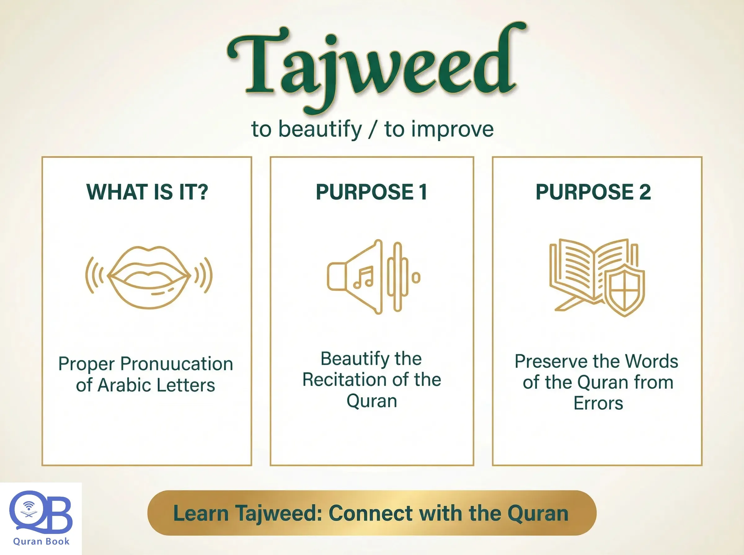 Learn tajweed for beginners infographic explaining tajweed meaning and purpose