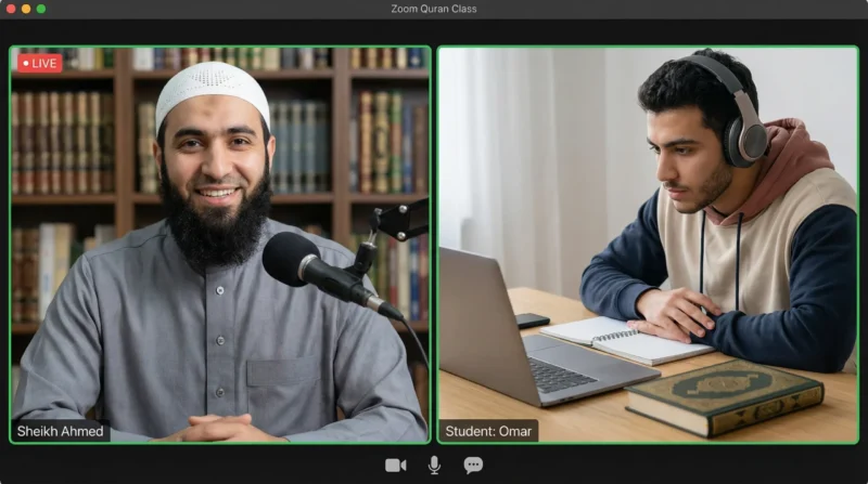 Online Quran classes teacher using the Academy Method with a student on Zoom