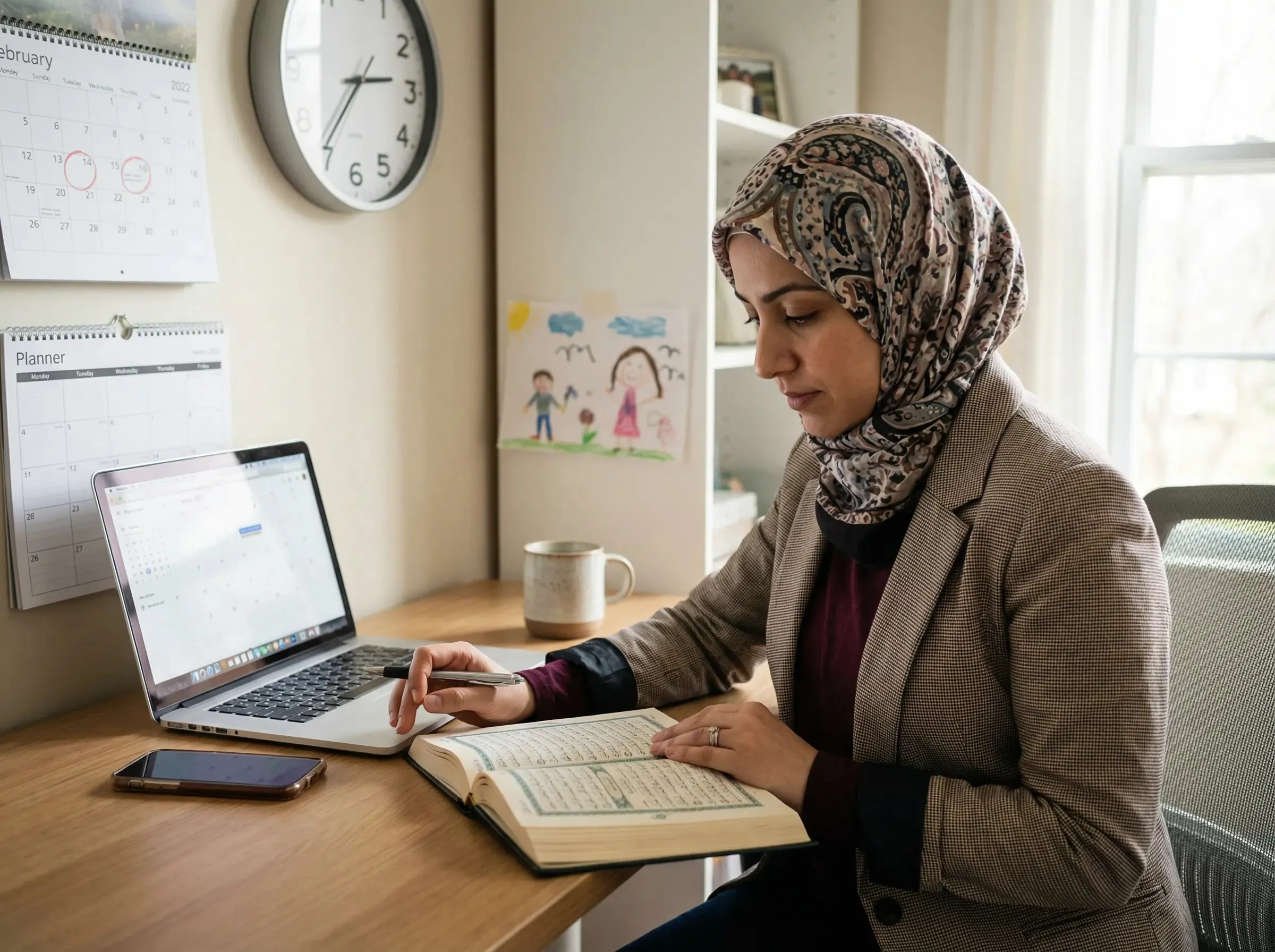 Adult Quran learner balancing study with busy work and family schedule