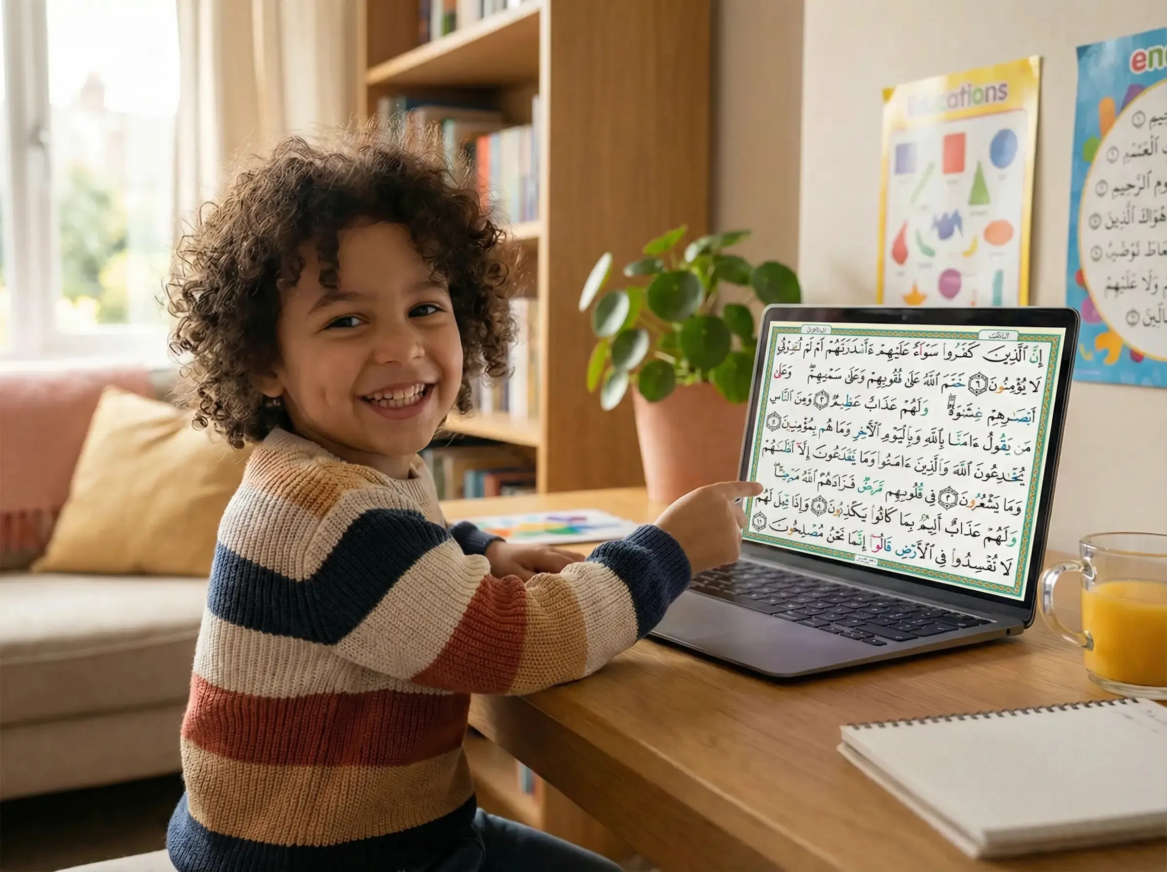 Online tajweed course for kids - child in live Quran lesson with qualified teacher