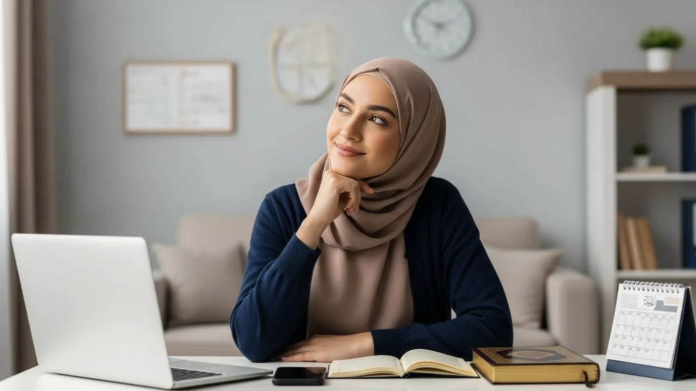 Busy adult thinking about learning tajweed for beginners while managing work and family