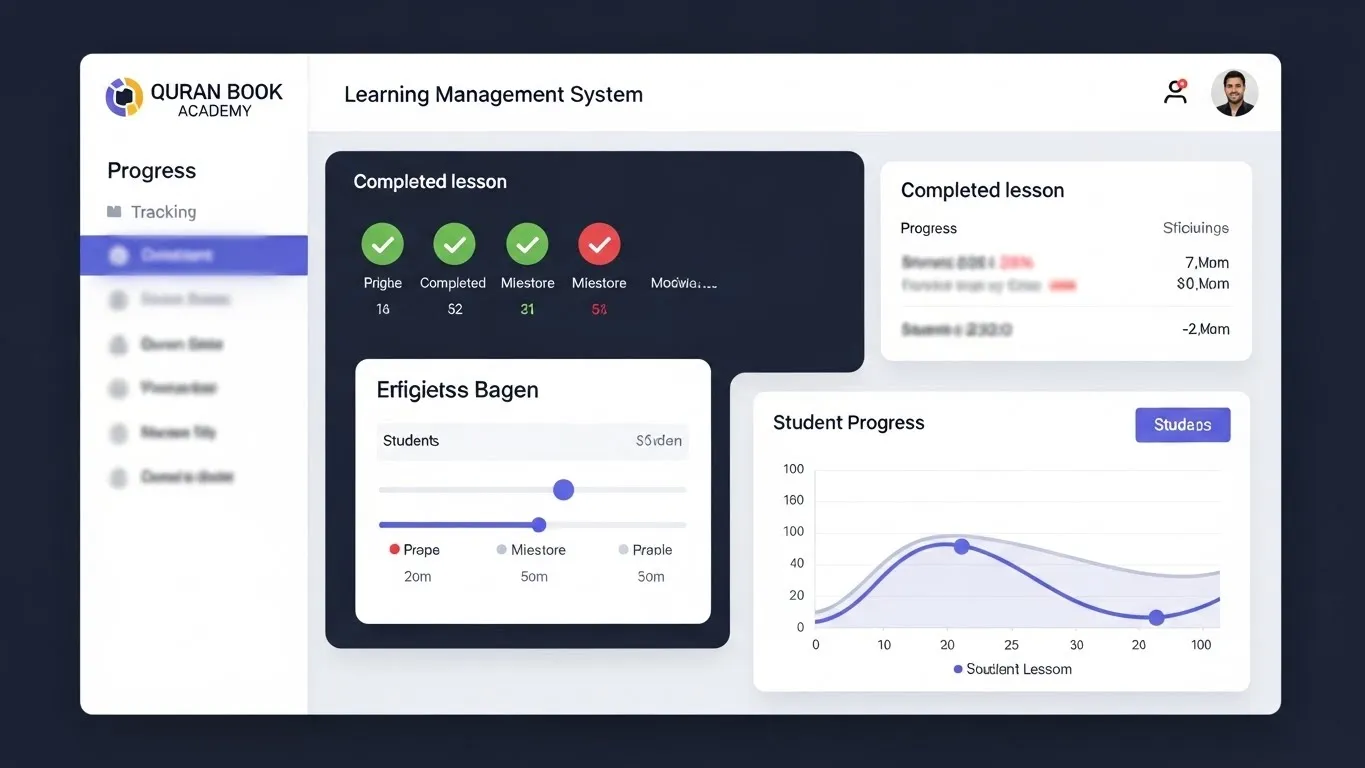 Quran Book Academy LMS dashboard showing student progress tracking features