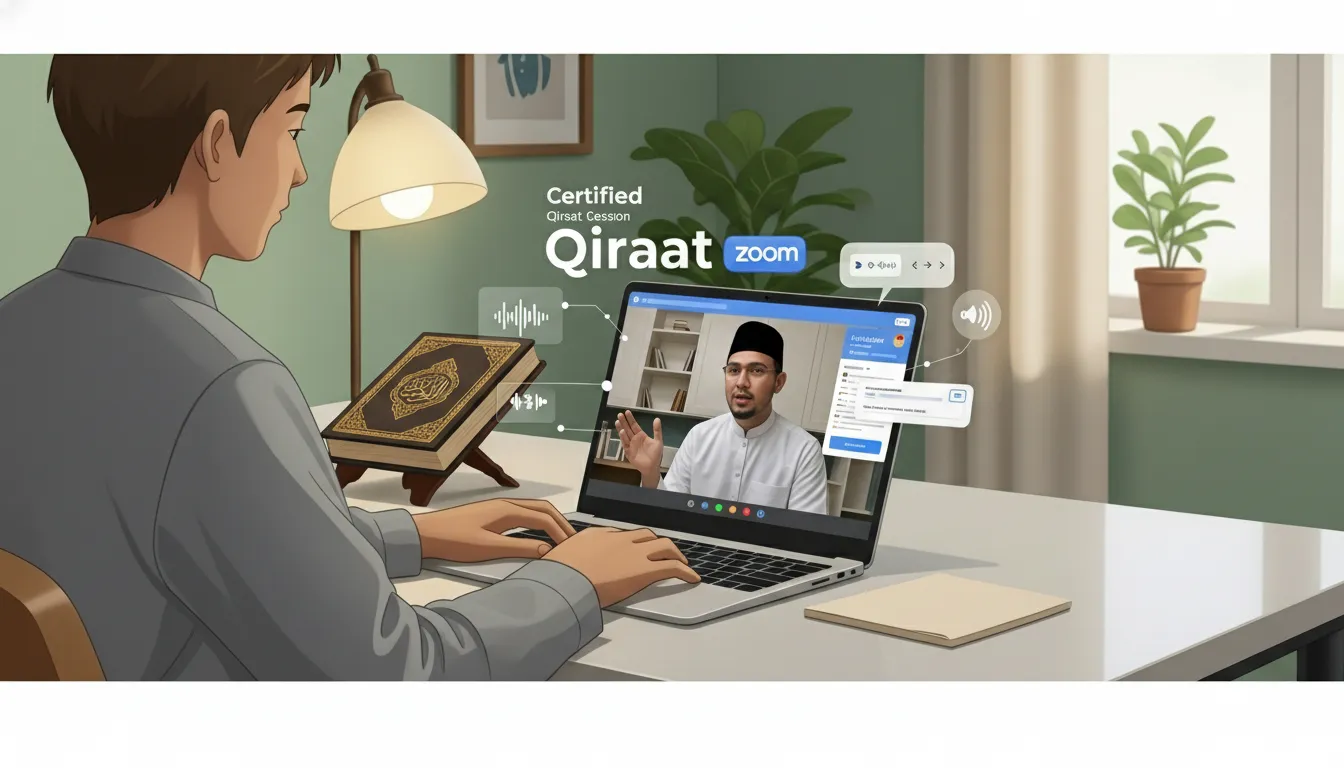 Student learning qiraat course online with certified teacher via Zoom session