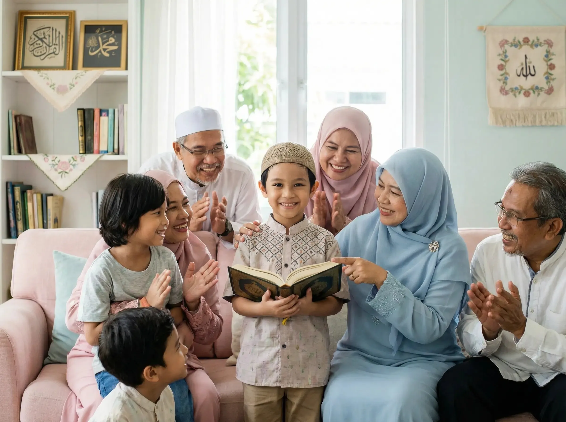 Happy child learning quran reading for beginners online with Quran Book Online