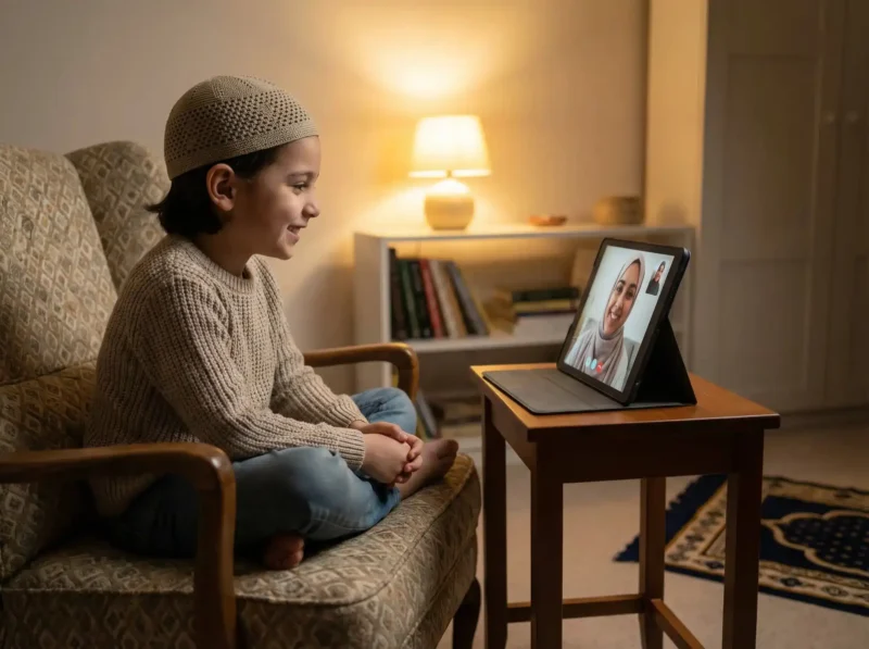 Muslim student thinking about starting an online Quran memorization course