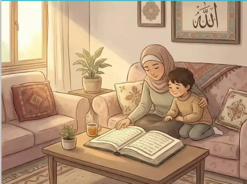 Quran reading for beginners - Parent teaching child Quran reading at home - Quran Book Online