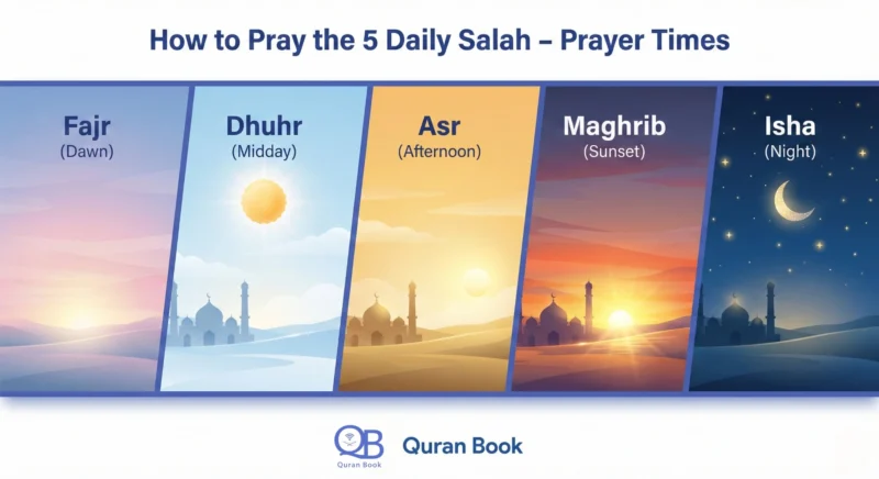 How to pray the 5 daily salah — Fajr, Dhuhr, Asr, Maghrib, and Isha prayer times