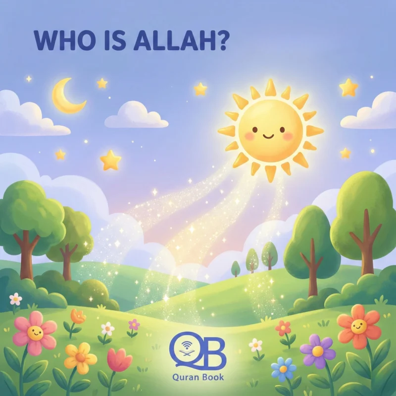 Who is Allah for grade 1 students illustration with sun moon and stars