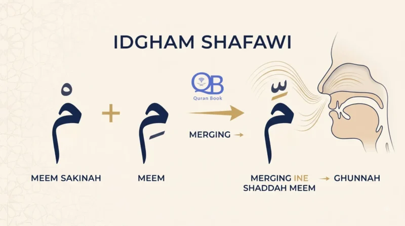 Idgham Shafawi rule showing two meems merging into one with ghunnah in Tajweed