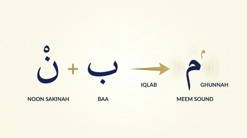 Iqlab in Tajweed Noon Sakinah changing to Meem diagram