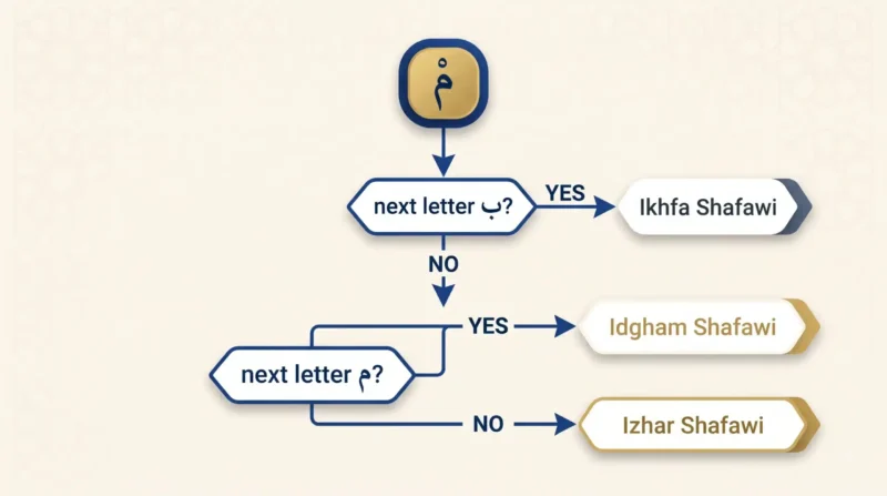 Flowchart of the rules of Meem Sakinah based on the following letter