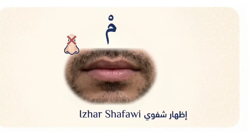 Izhar Shafawi rule showing meem sakinah pronounced clearly with closed lips in Tajweed