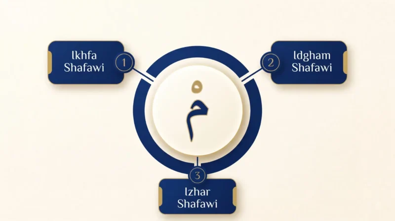 The three rules of Meem Sakinah in Tajweed: Ikhfa, Idgham and Izhar Shafawi