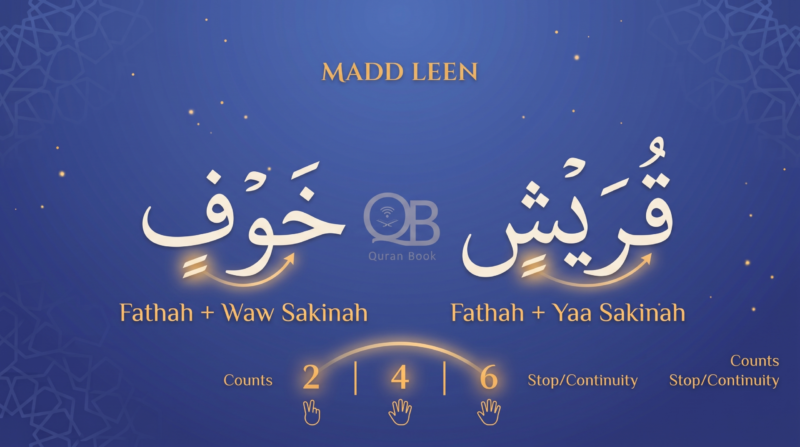 Madd Leen in Tajweed showing waw and yaa sakinah after a fathah