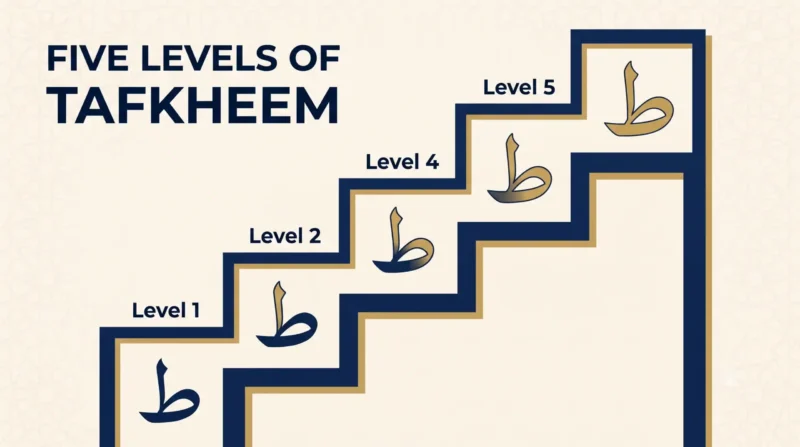 Five levels of Tafkheem in Arabic heavy letters
