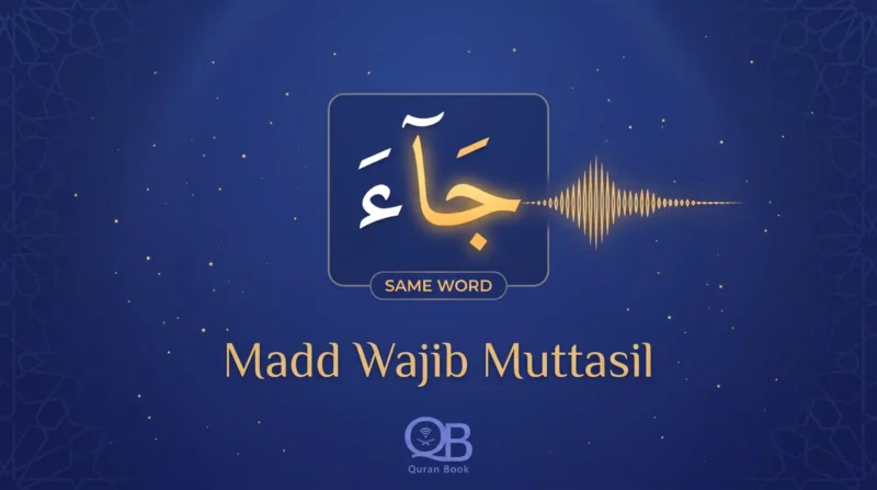 Madd Wajib Muttasil in Tajweed showing a hamzah after a madd letter in the same word