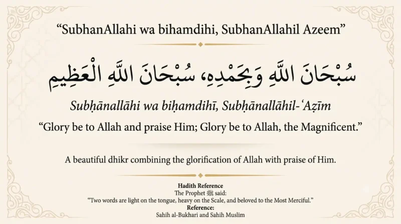 SubhanAllahi wa bihamdihi meaning in Arabic English and transliteration