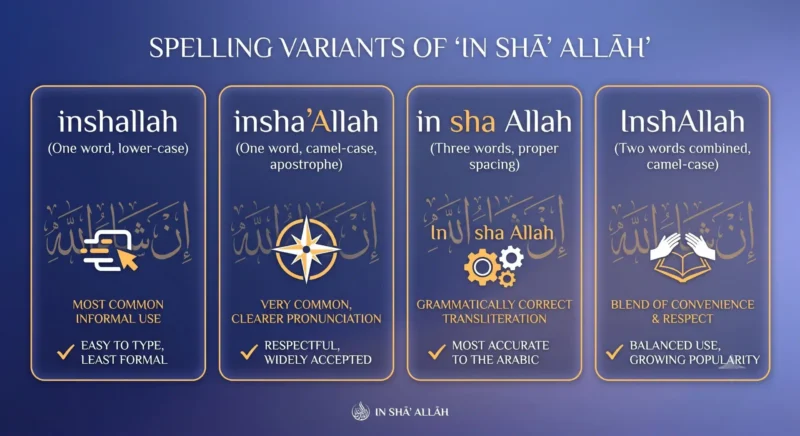 Common spelling variants of inshallah in English
